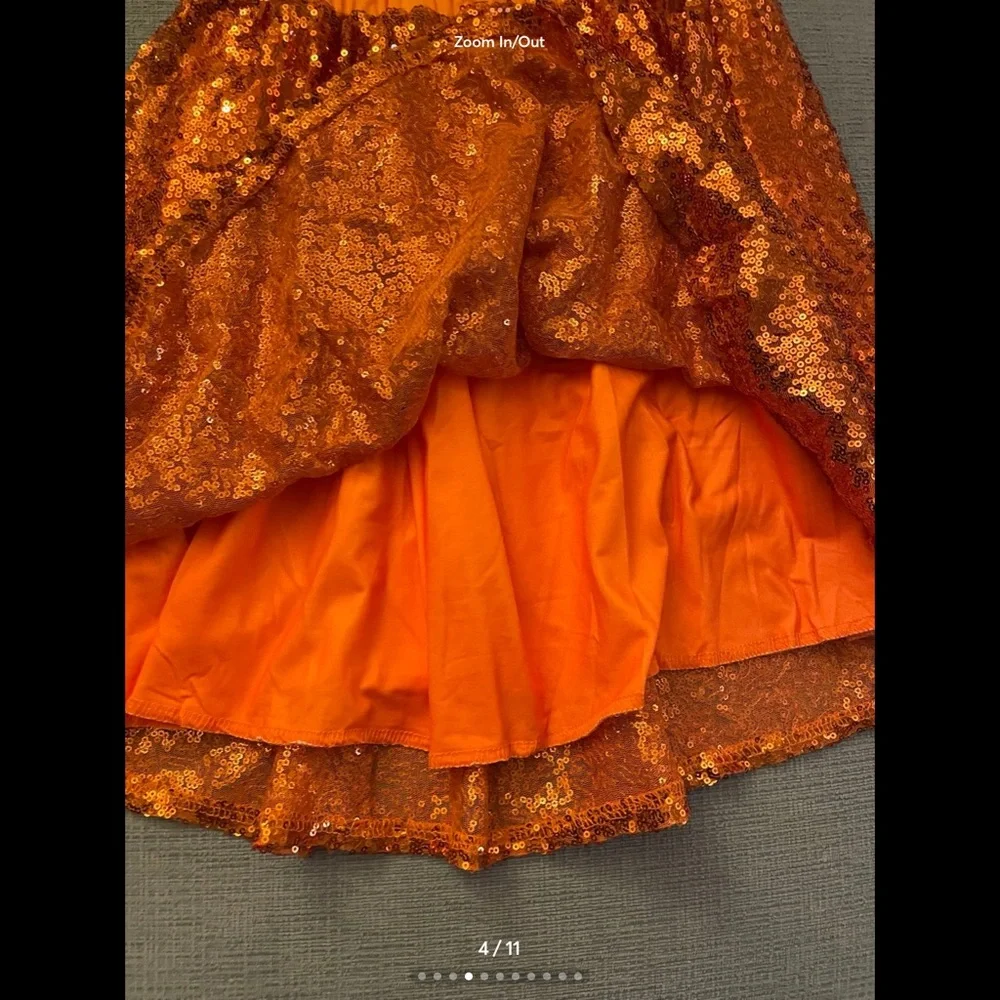 Halloween Kids Girls Pumpkin Outfit Sequins READ for size